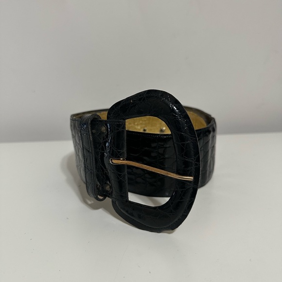 Anne Klein Leather Belt Black Textured Women’s Size Medium Wide Made In USA - Picture 1 of 9